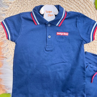 Conj. Camisa Gola Polo Vintage Race e Bermuda - Marinho